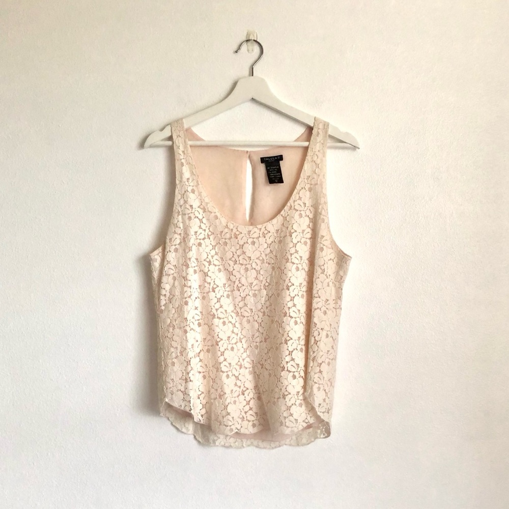 Aritzia Talula Pale Pink / White Lace Overlay Tank Top Size Medium